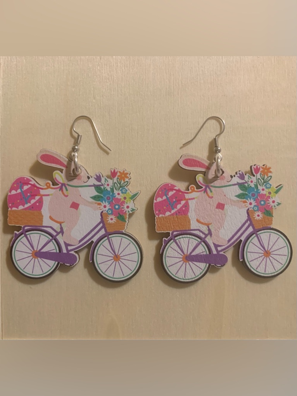 Bunny Bicycle Dangle Earrings for Kids - Pink & Purple